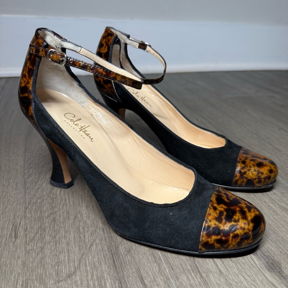 Cole Haan Vintage Mary Jane Black Velvet & Tortoiseshell Heels. Women's 8.5
